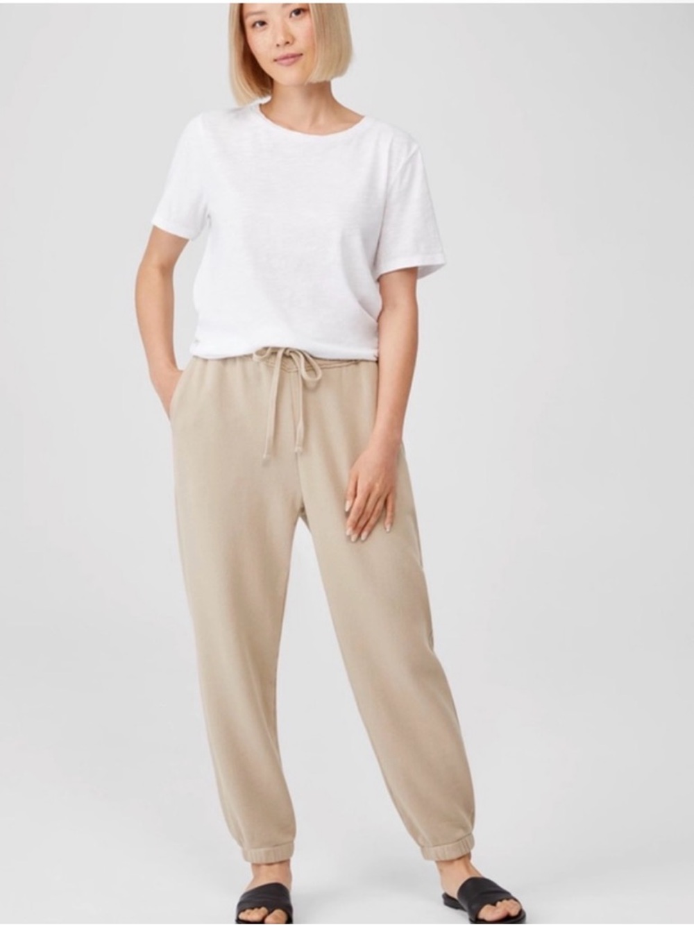 Eileen Fisher Organic Cotton Jogger Pants Medium Oversized Tan Khaki